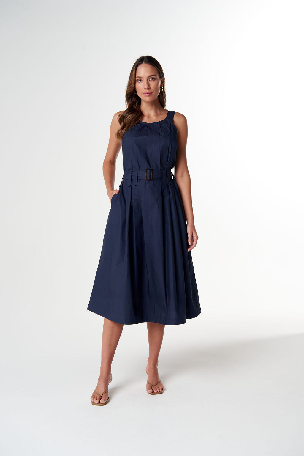 Cloth+Paper+Scissors Home Pleat Cotton Dress - Parisian Navy