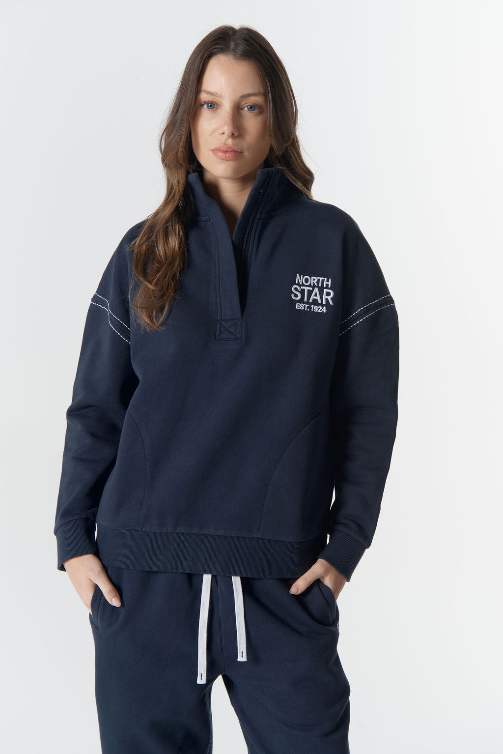 Cloth+Paper+Scissors Off Track 1/2 Zip Sweater - Parisian Navy/White