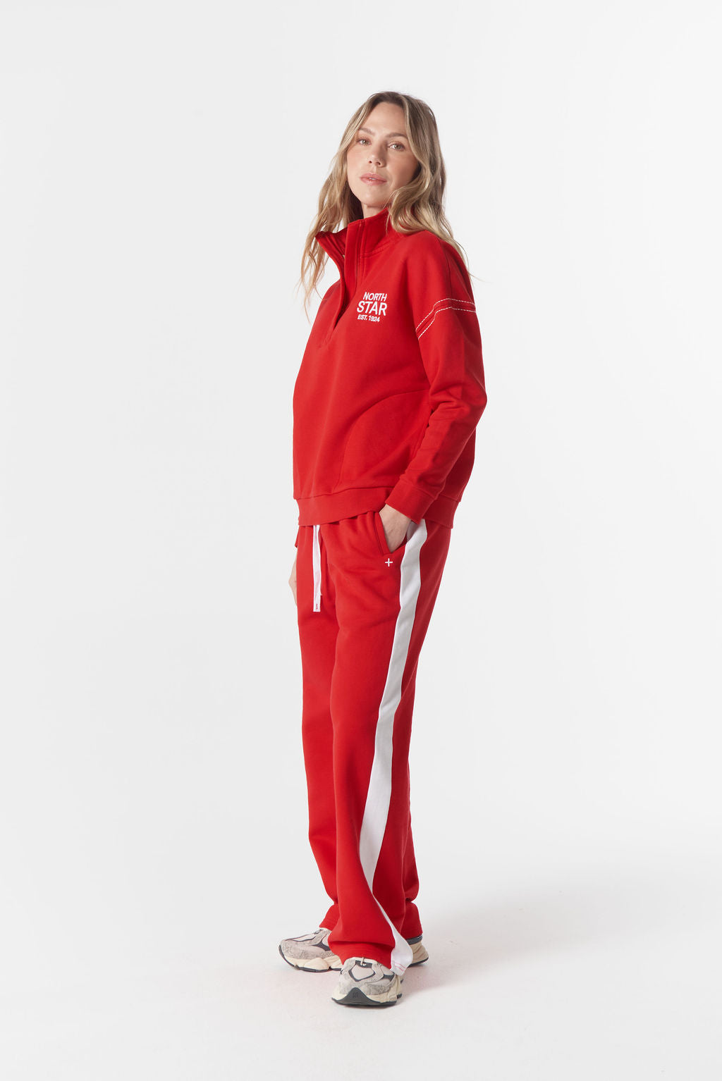 Cloth+Paper+Scissors Off Track 1/2 Zip Sweater - Salsa/White