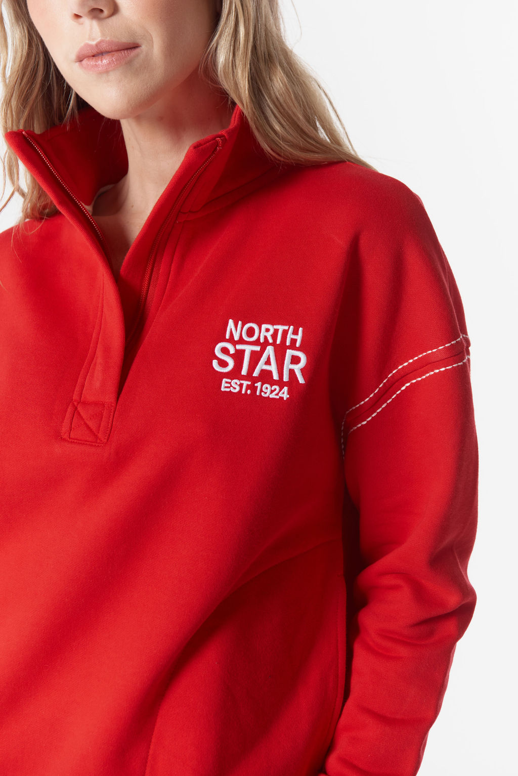 Cloth+Paper+Scissors Off Track 1/2 Zip Sweater - Salsa/White