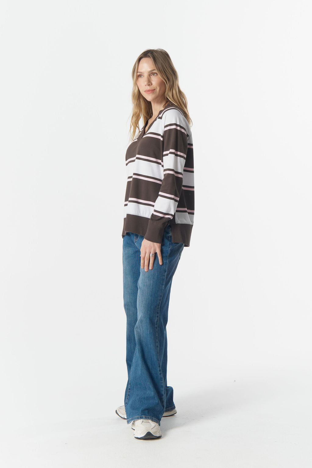 Cloth+Paper+Scissors Rugby Club V Neck Sweater - Chocolate Torte
