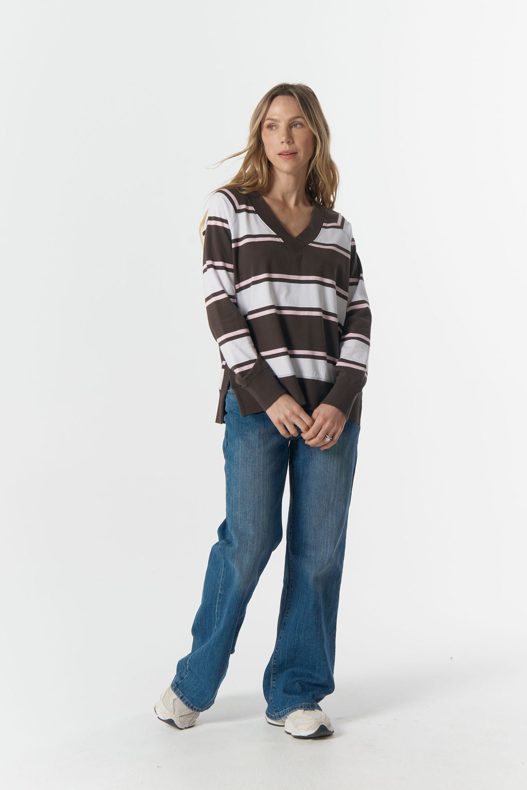 Cloth+Paper+Scissors Rugby Club V Neck Sweater - Chocolate Torte