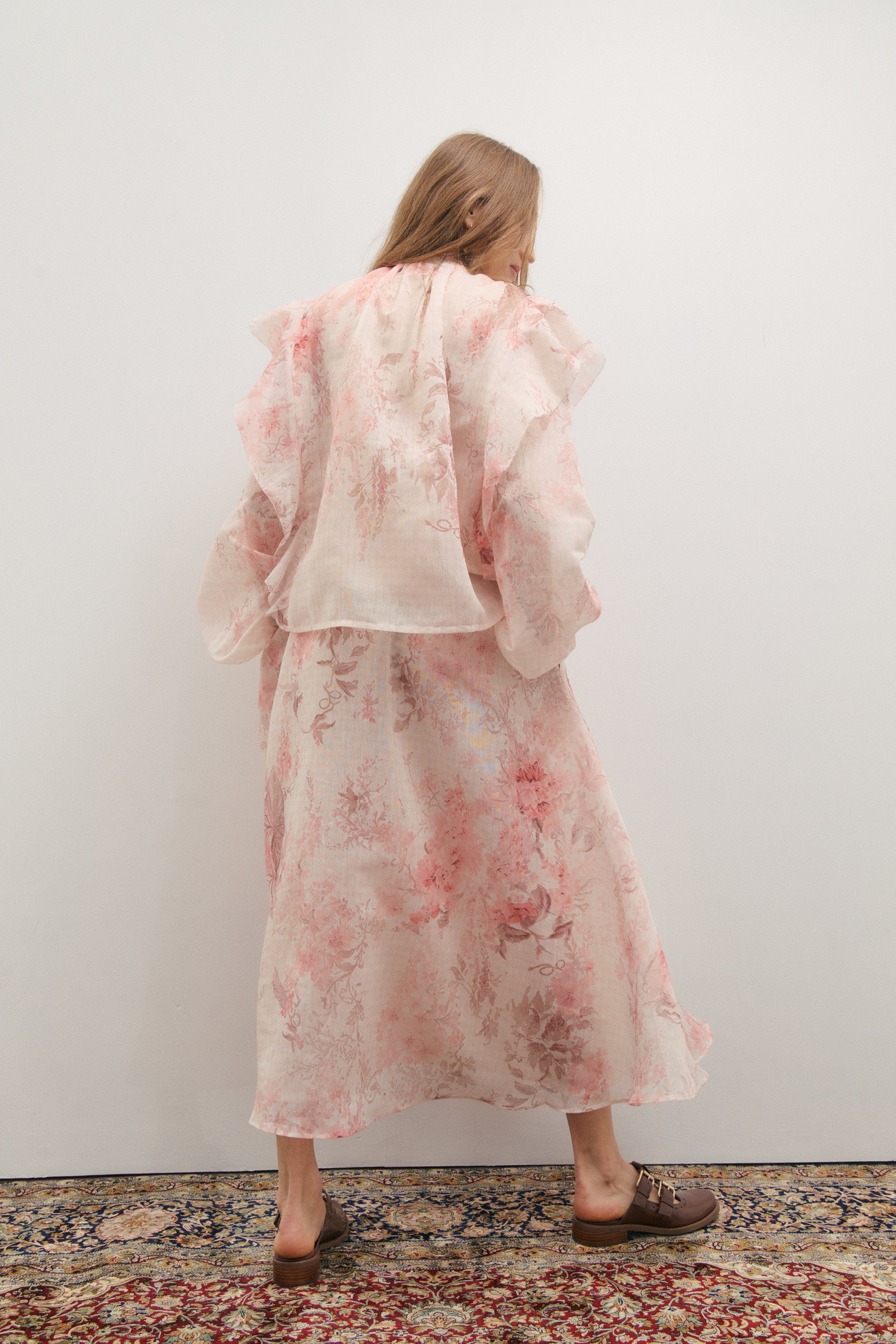 Maevarii Chloe Ruffle Bow Blouse - Floating Frost Flowers