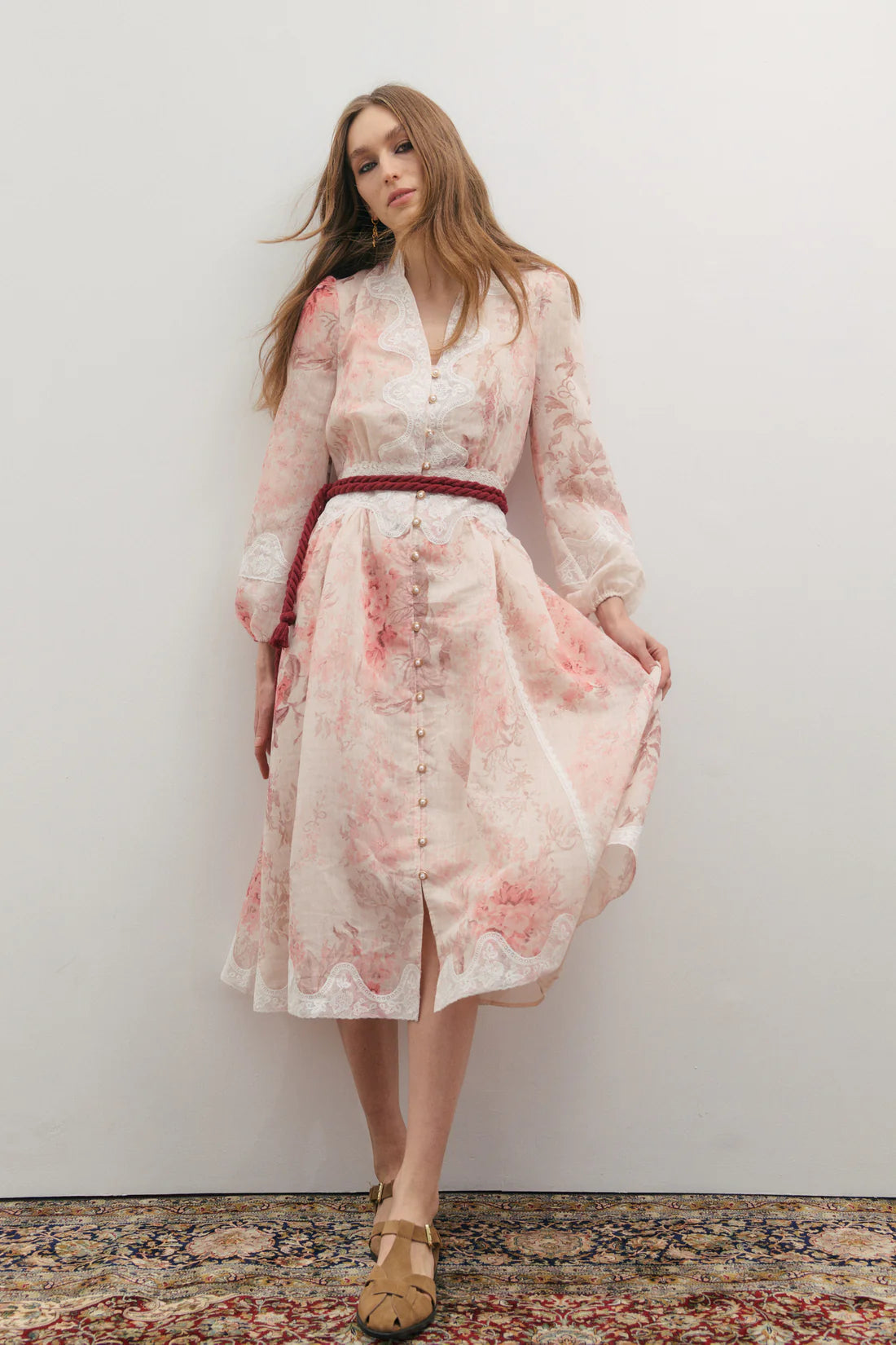 Maevarii Chloe Lace Maxi Dress - Floating Frost Flowers
