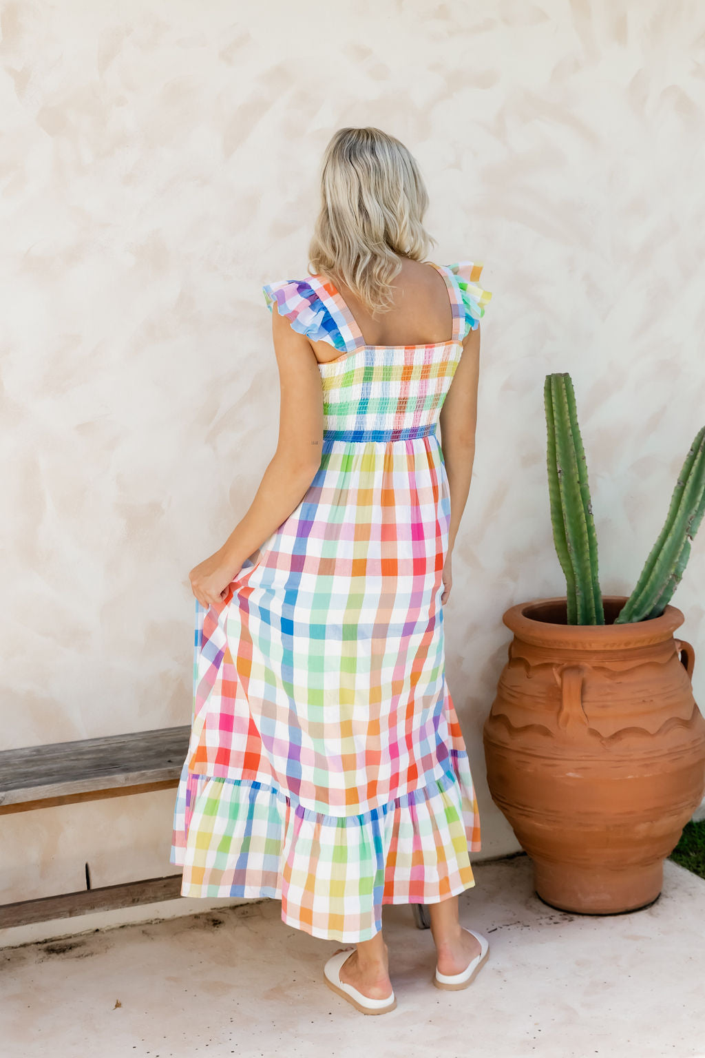 Cactus Rose Gelato Check Maxi Dress