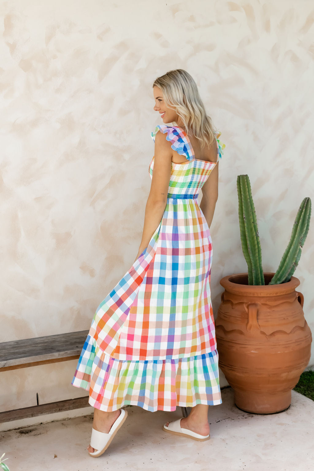 Cactus Rose Gelato Check Maxi Dress