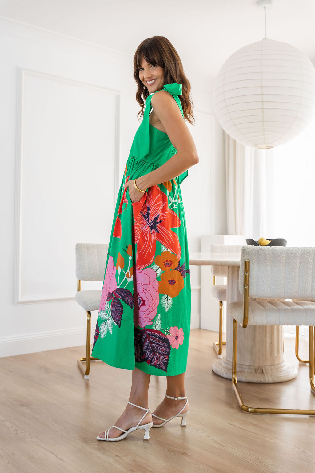 Cactus Rose Paradise Tie Maxi Dress - Green Floral