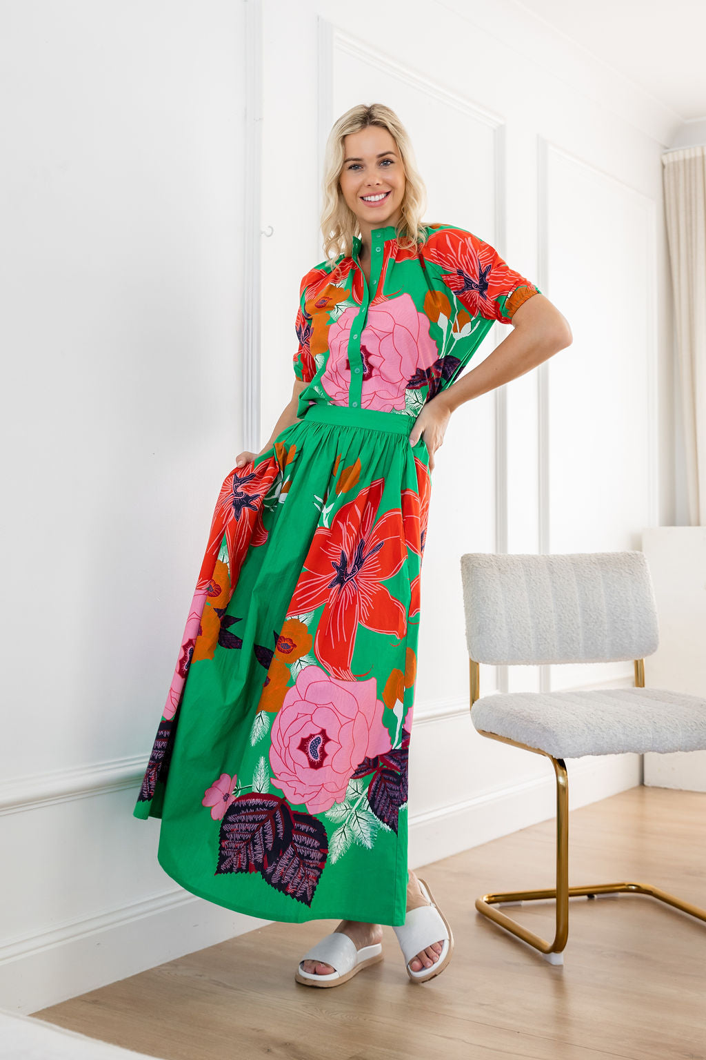 Cactus Rose Paradise Skirt - Green Floral