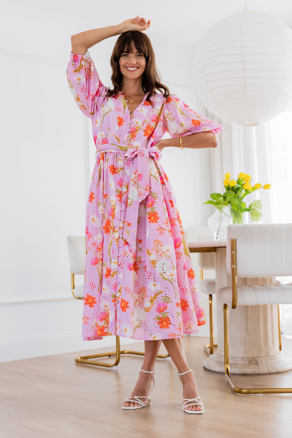 Cactus Rose Garden Party Midi Dress