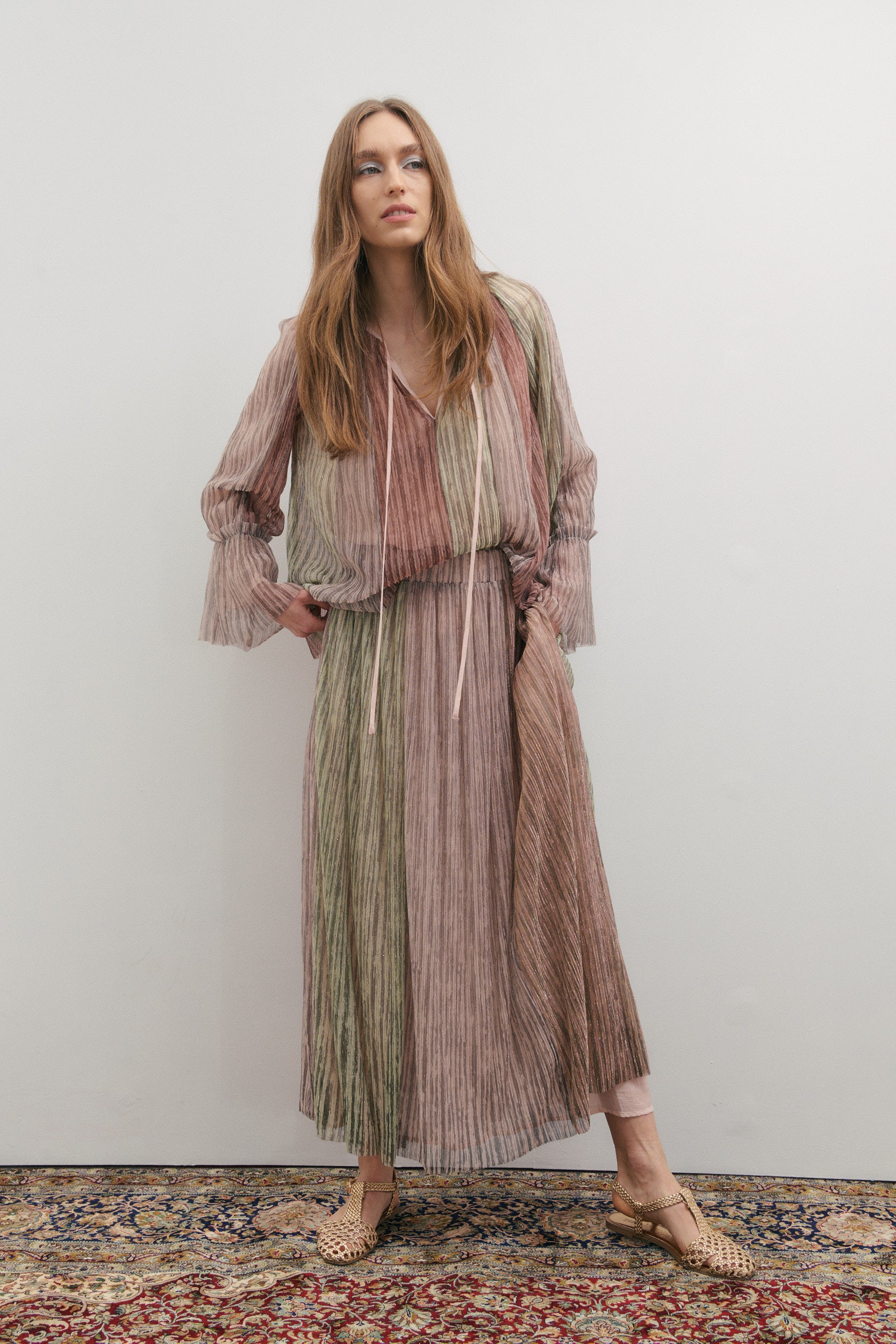 Maevarii Crystalline Maxi Skirt - Shimmering Dawn Light