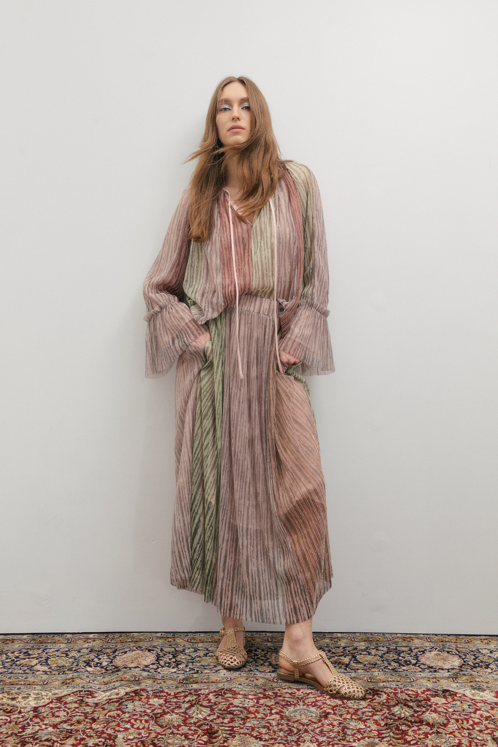 Maevarii Crystalline Maxi Skirt - Shimmering Dawn Light