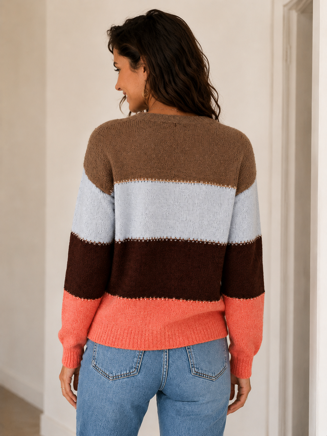 Smaibulun Everyday Colour Block Cardi - Mocha/Oatmeal/Choc/Coral