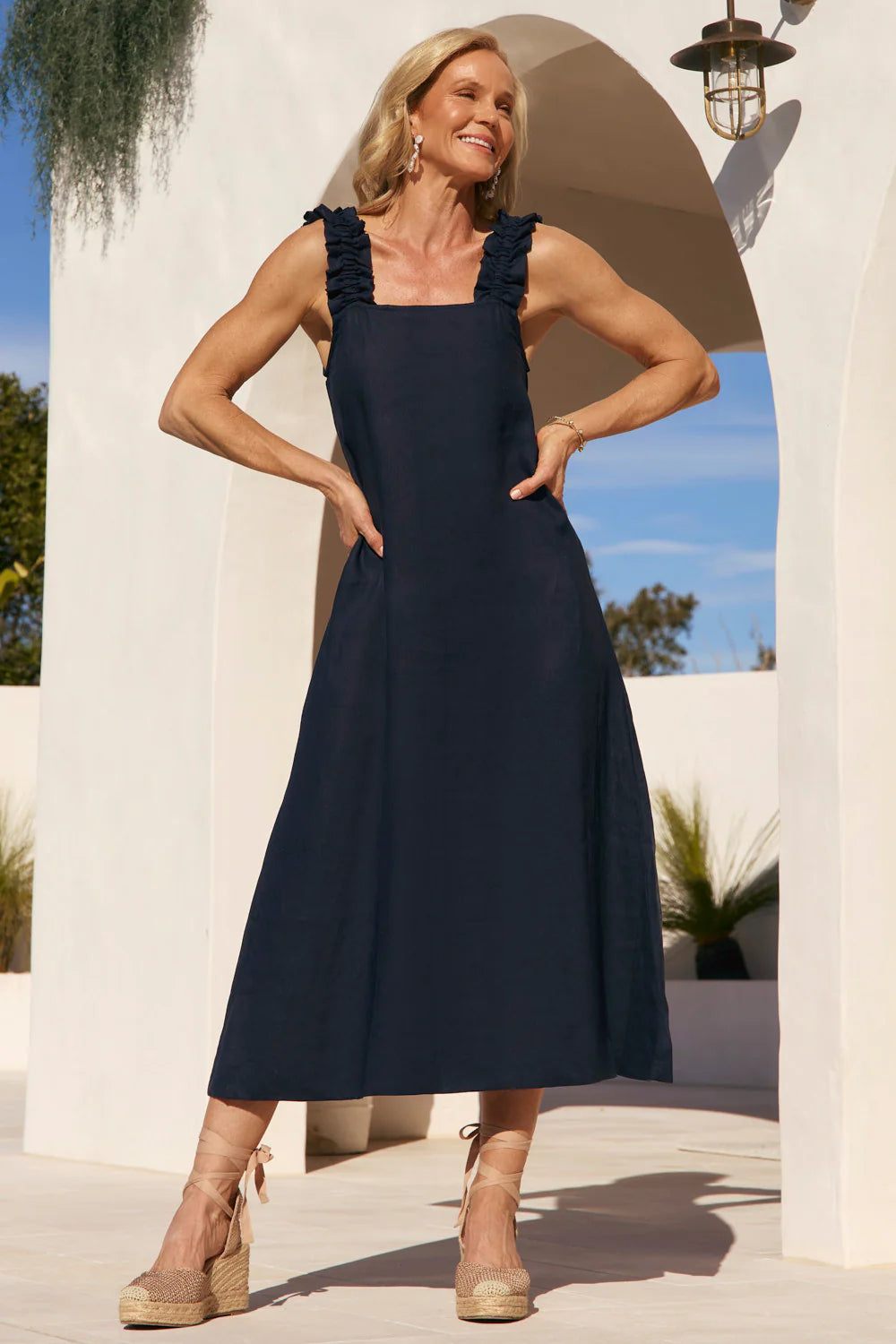 Adrift Claire Maxi Linen Dress - Navy