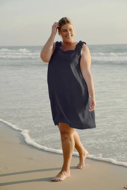 Adrift Claire Short Linen Dress - Navy