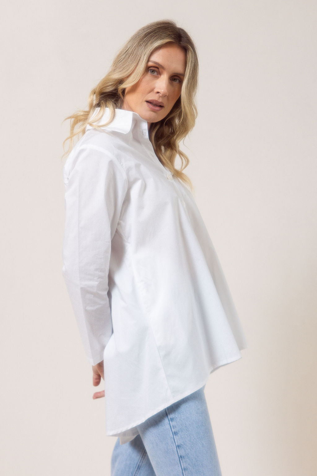 See Saw Long Sleeve Gathered Back Shirt - White