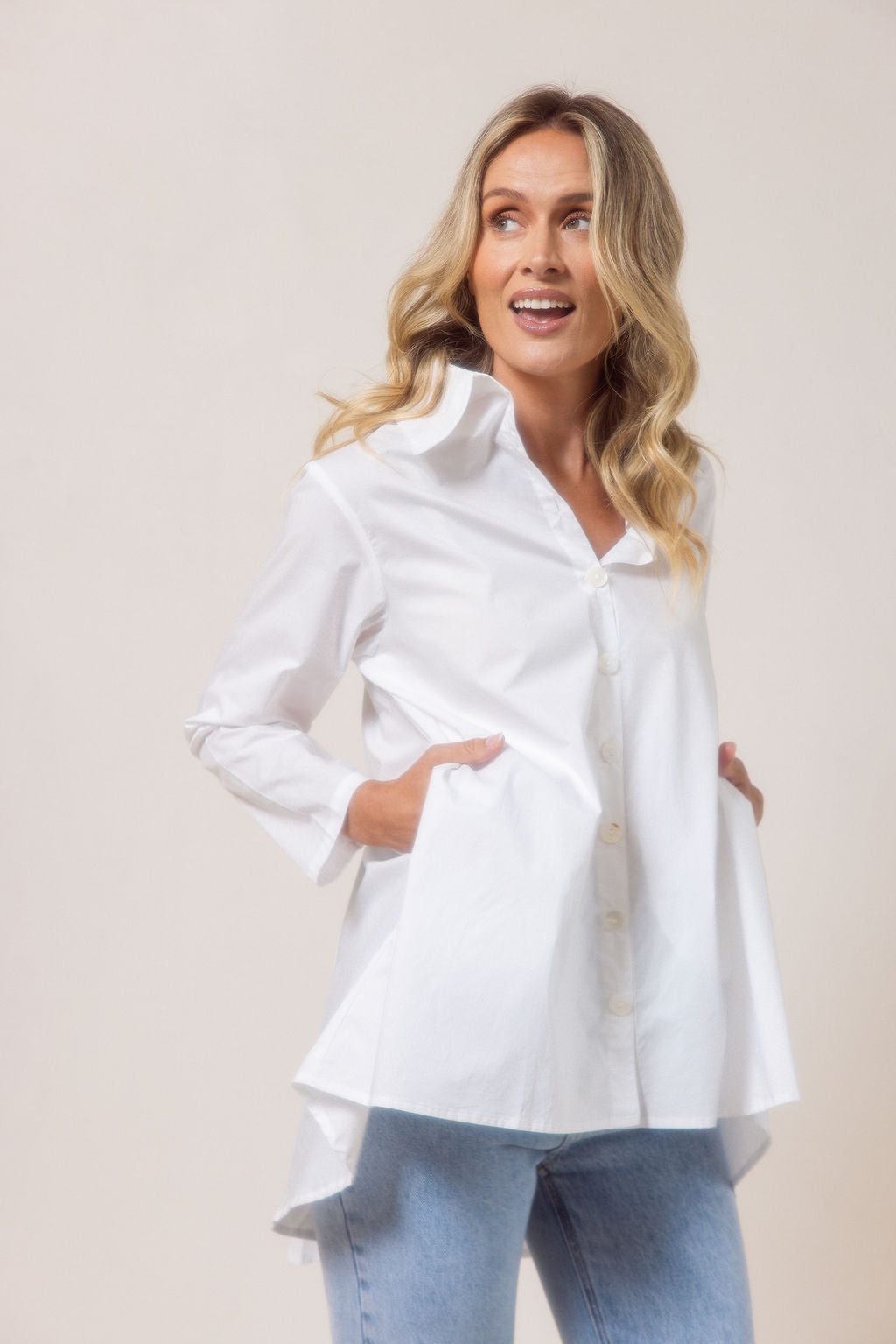 See Saw Long Sleeve Gathered Back Shirt - White