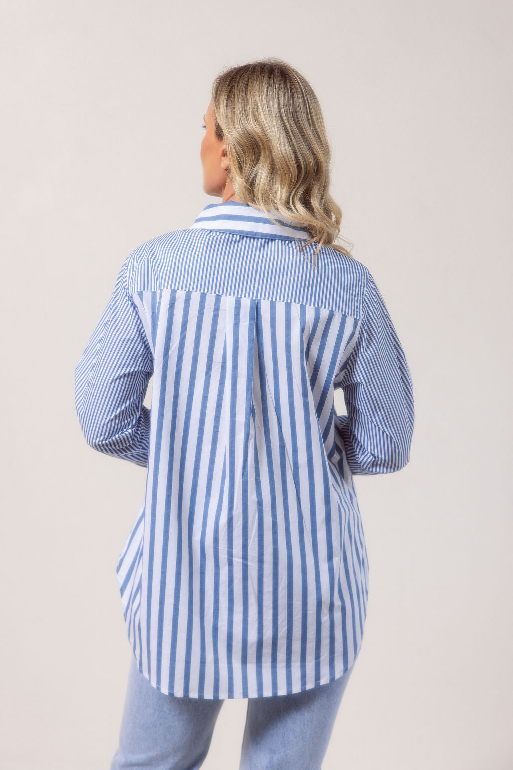 See Saw Stripe Long Sleeve Two Way Shirt - Denim/White