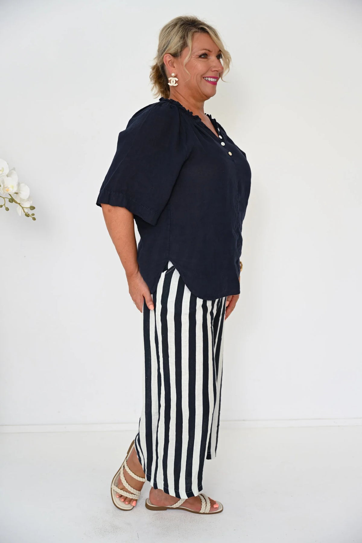 Donna Donna Poppy Pant - Navy Stripe