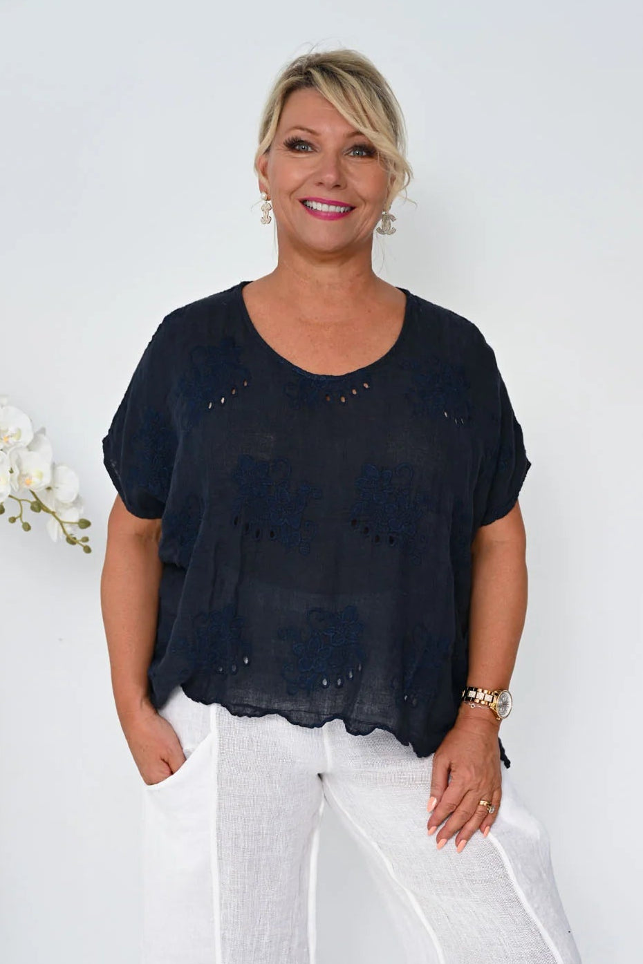 Donna Donna Bettina Top - Navy