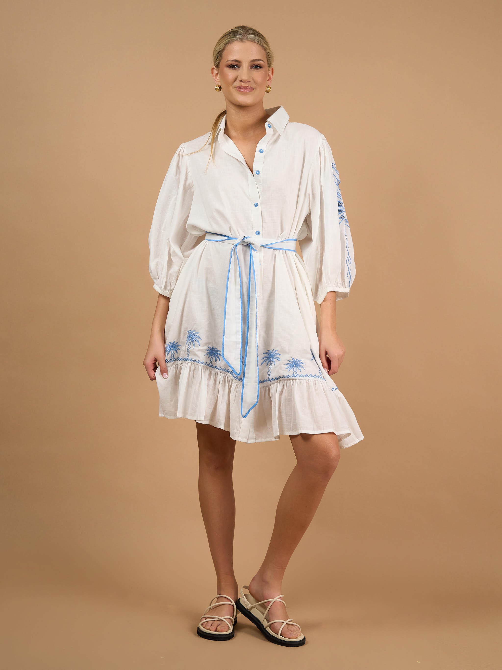 Collectivo June Dress - White/Blue Palm