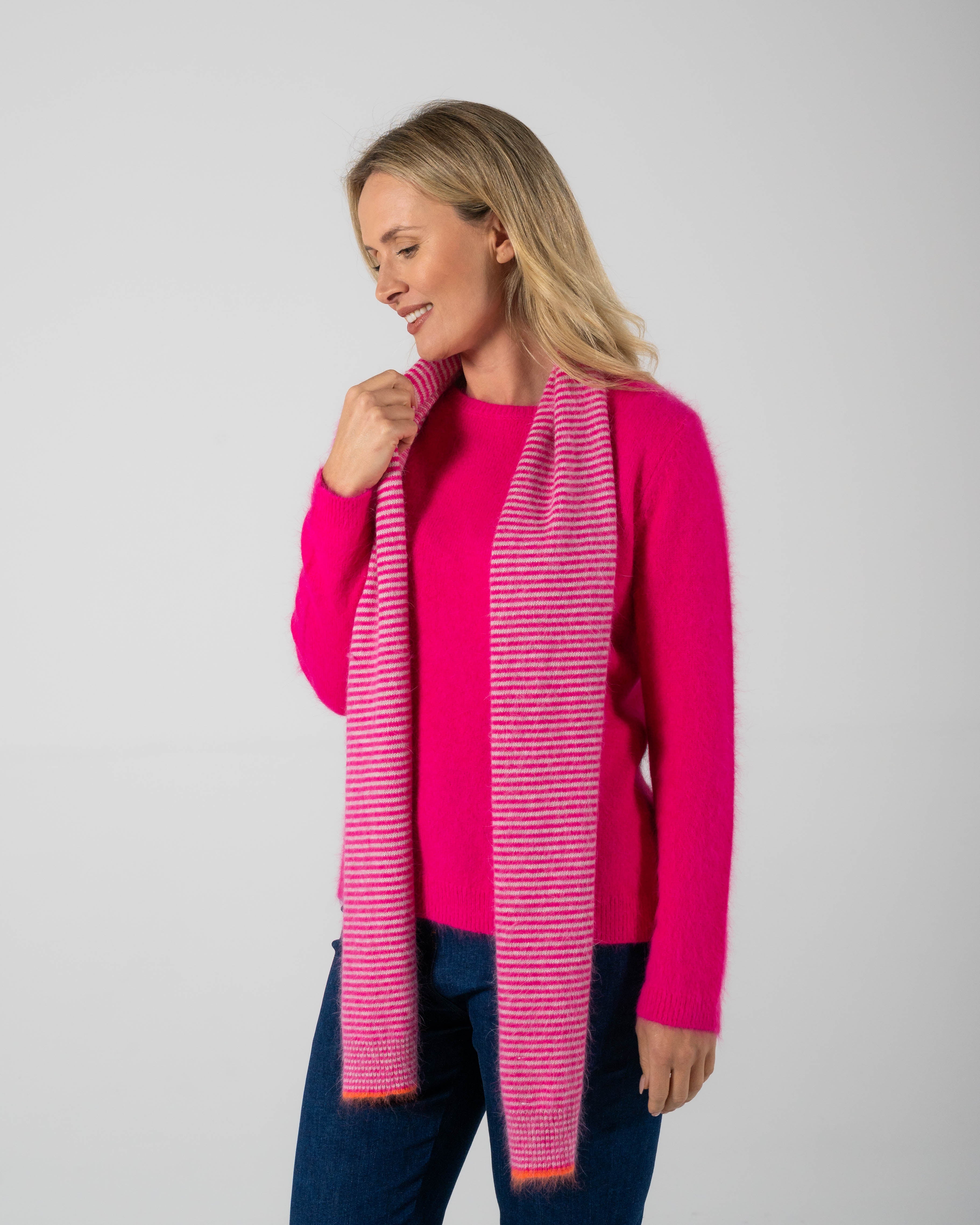 See Saw Thin Stripe Scarf - Hot Pink/Wheat