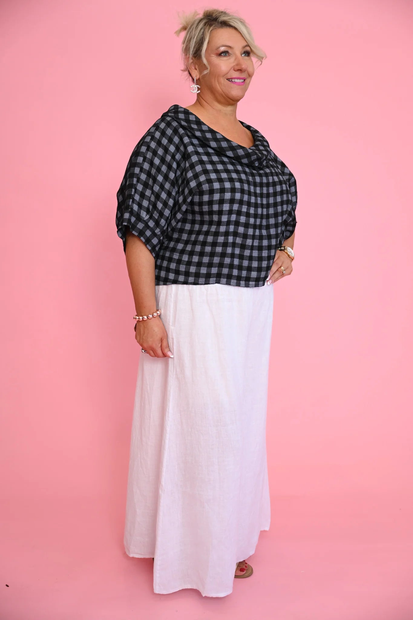 Donna Donna Kayla Roll Neck Top - Black Check