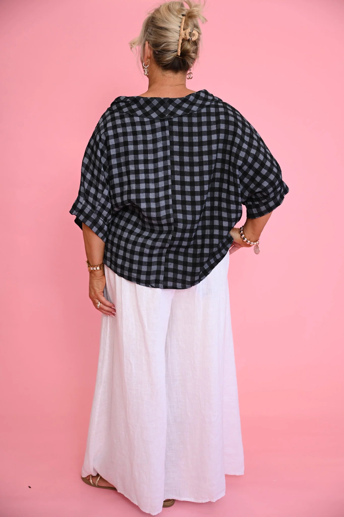Donna Donna Kayla Roll Neck Top - Black Check