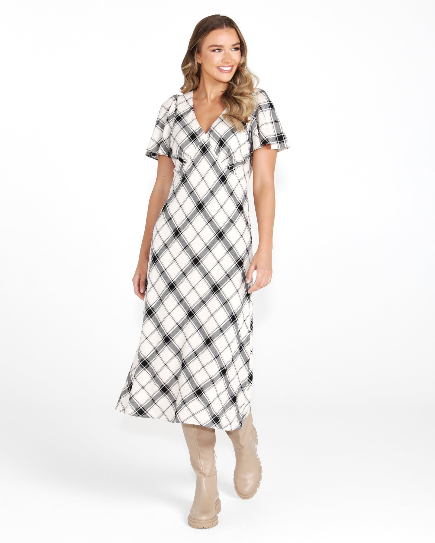 Sass Valentina Bias Midi Dress - Check