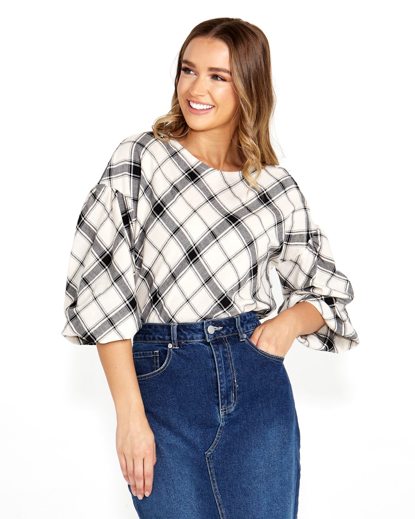 Sass Valentina Bias Blouse - Check