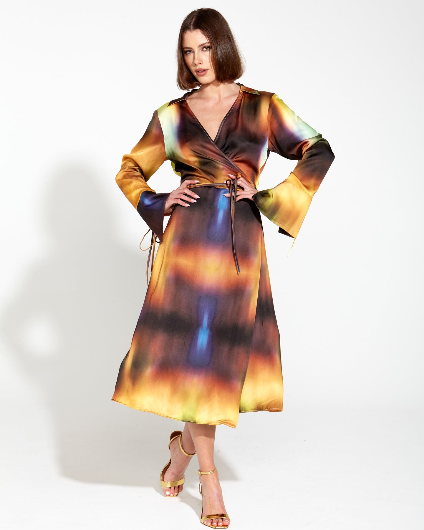 Fate+Becker Orbit Satin Wrap Midi Dress - Gradient