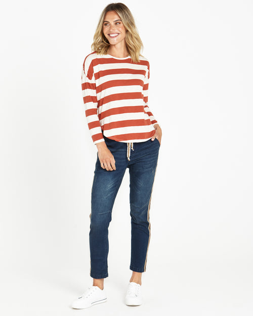 Betty Basics Jessie Long Sleeve Top - Dusty Terracotta Stripe