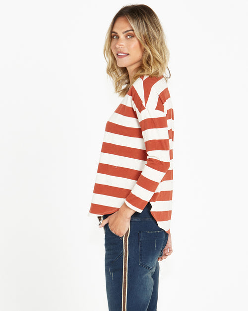 Betty Basics Jessie Long Sleeve Top - Dusty Terracotta Stripe