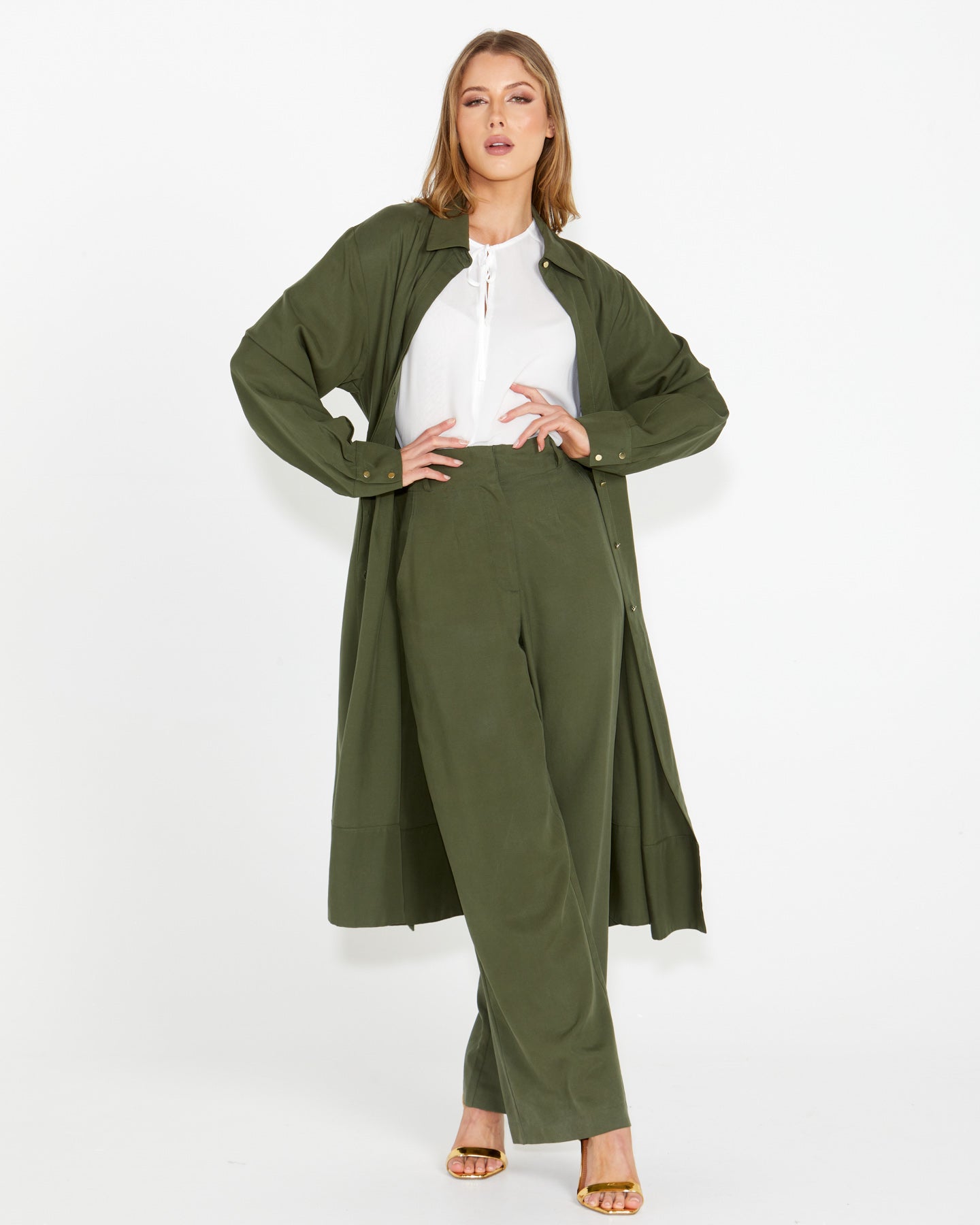 Fate+Becker Alter Ego Duster Shirt Dress - Olive