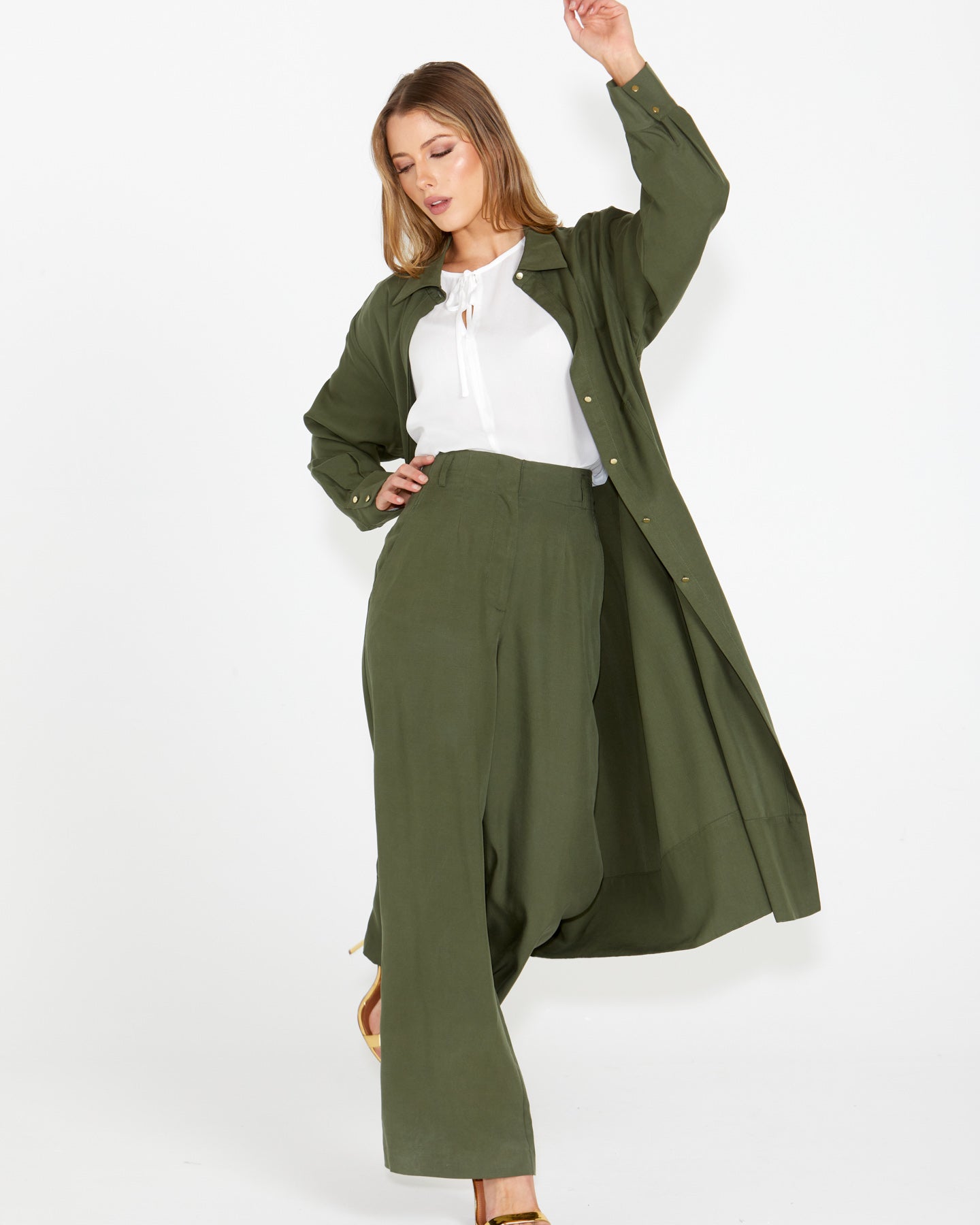 Fate+Becker Alter Ego Duster Shirt Dress - Olive