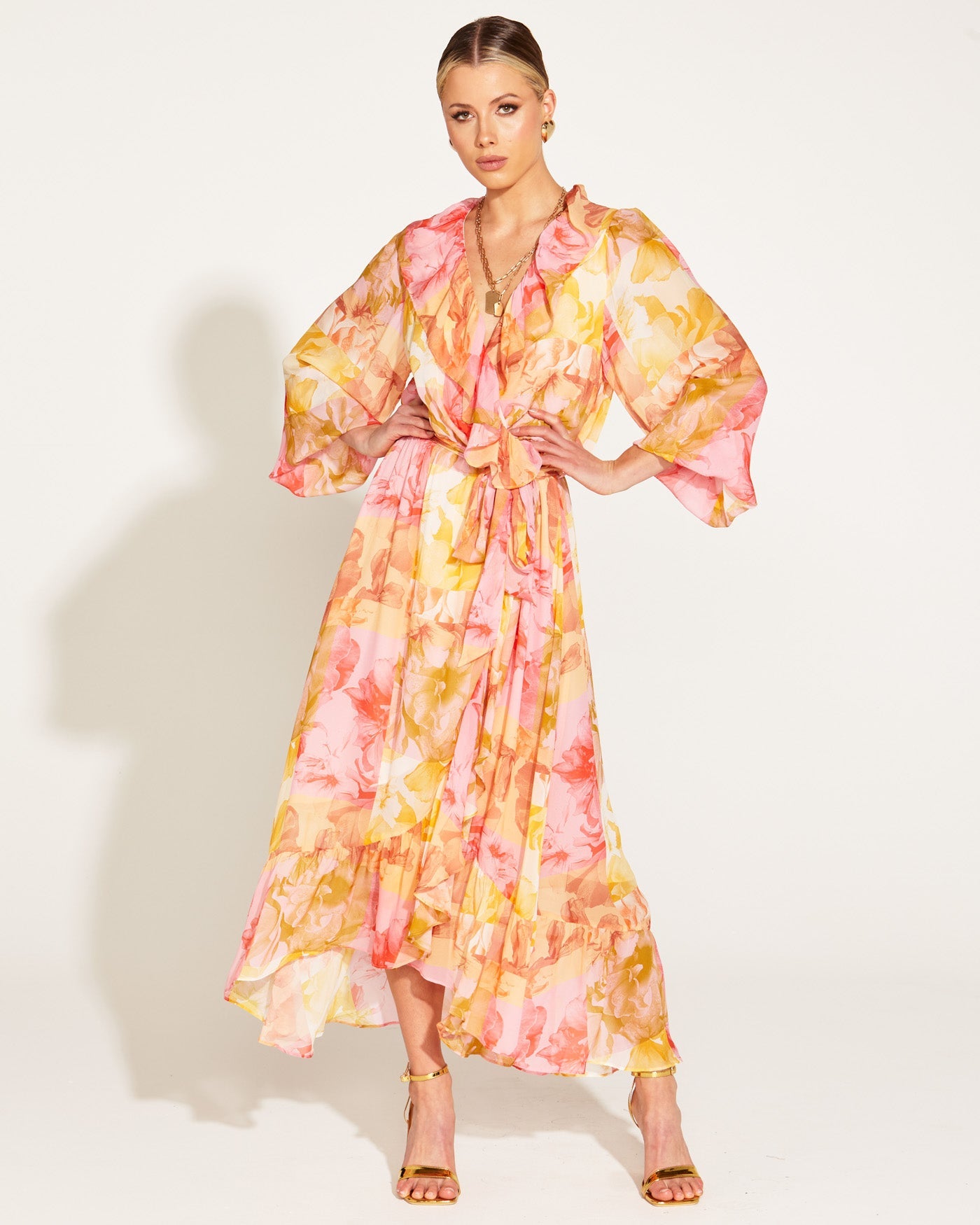 Fate+Becker Earthly Paradise Long Sleeve Wrap Midi Dress - Paradise Floral