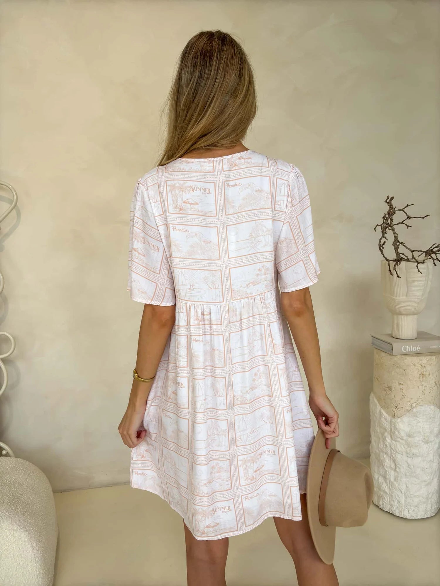 Mylk The Label Sienna Dress - Orange Postcards Print