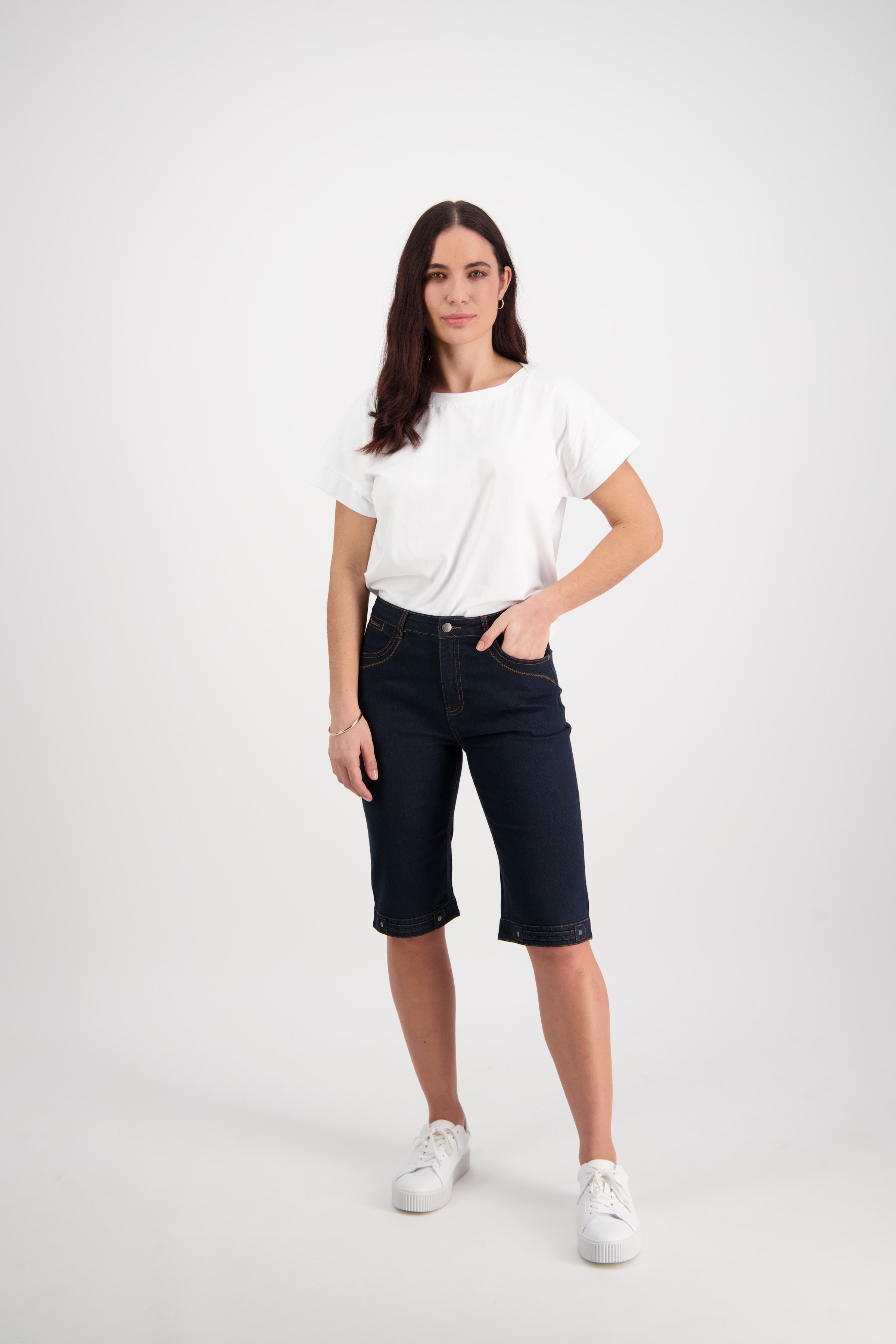 Vassalli Straight Leg Contrast Stitch Denim Short - Indigo Denim