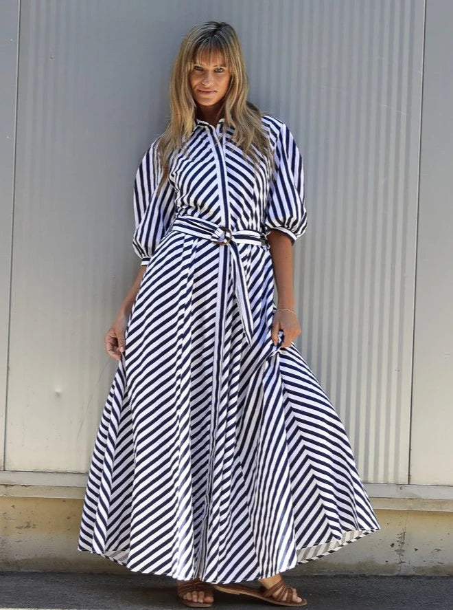 Leoni Bianca Stripe Dress - Navy/White