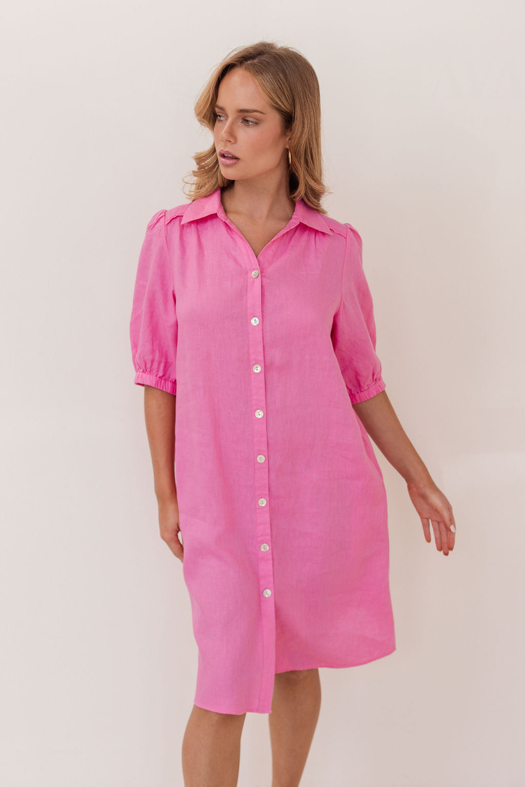 Kaleido Collared Button Thru Dress - Pink