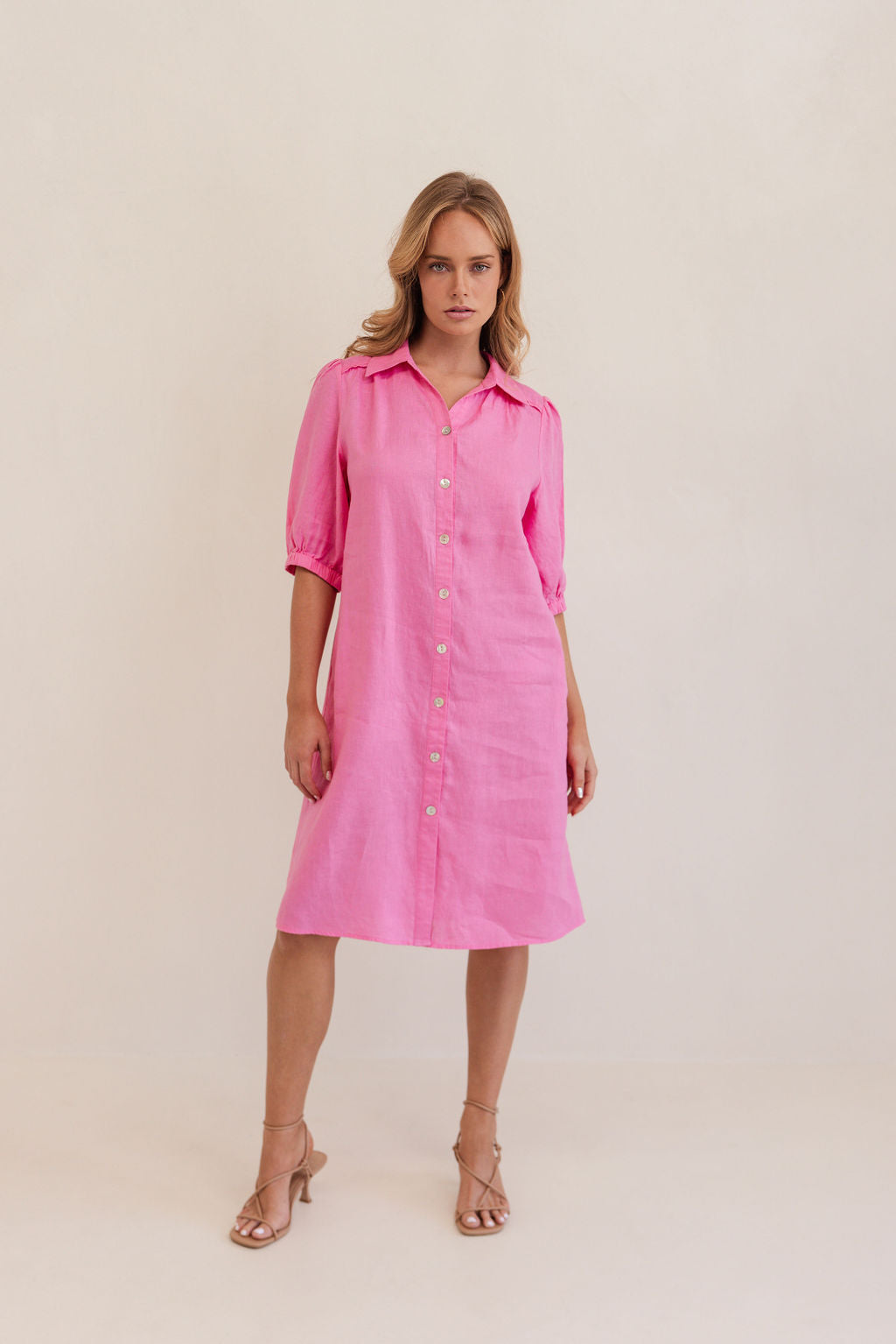 Kaleido Collared Button Thru Dress - Pink