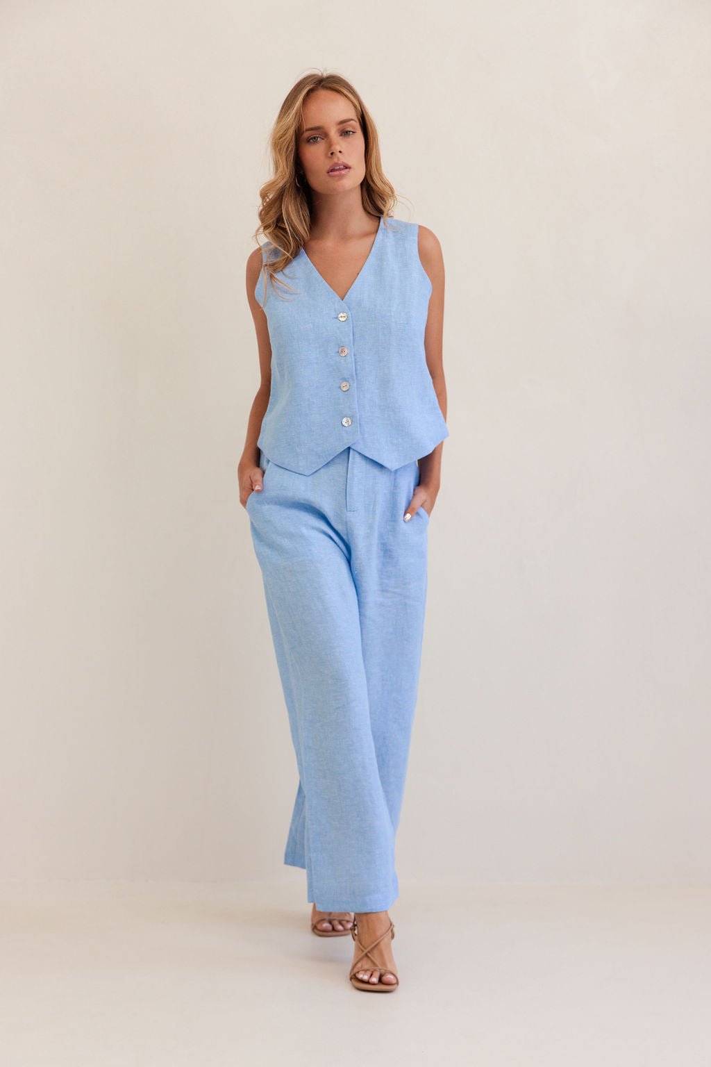 Kaleido High Waisted Wide Leg Pant - Chambray