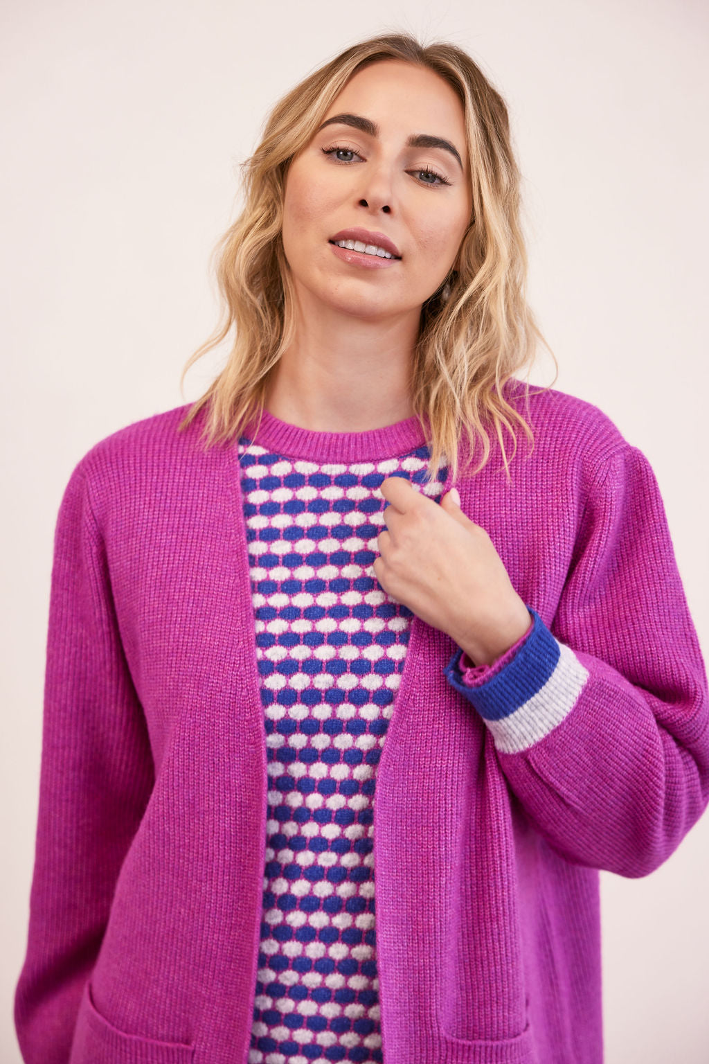 Kaleido Open Long Line 2 Pocket Cardigan - Cerise