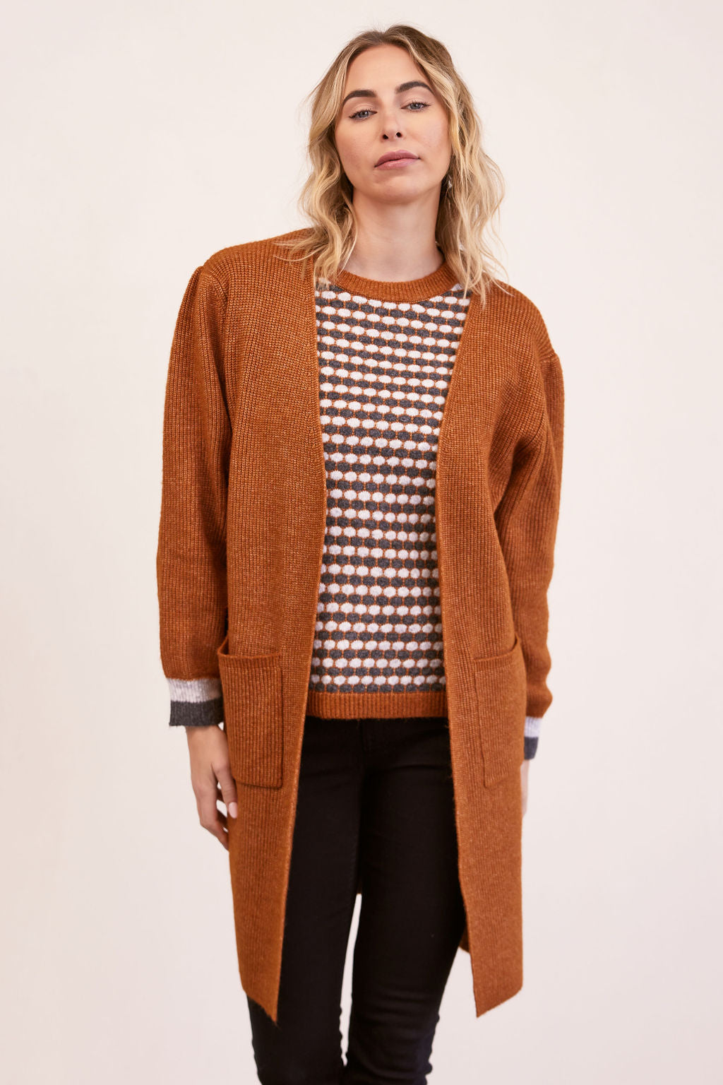 Kaleido Open Long Line 2 Pocket Cardigan - Copper