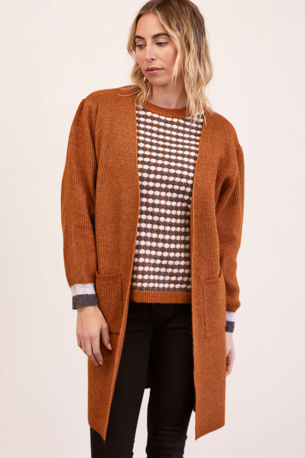 Kaleido Open Long Line 2 Pocket Cardigan - Copper