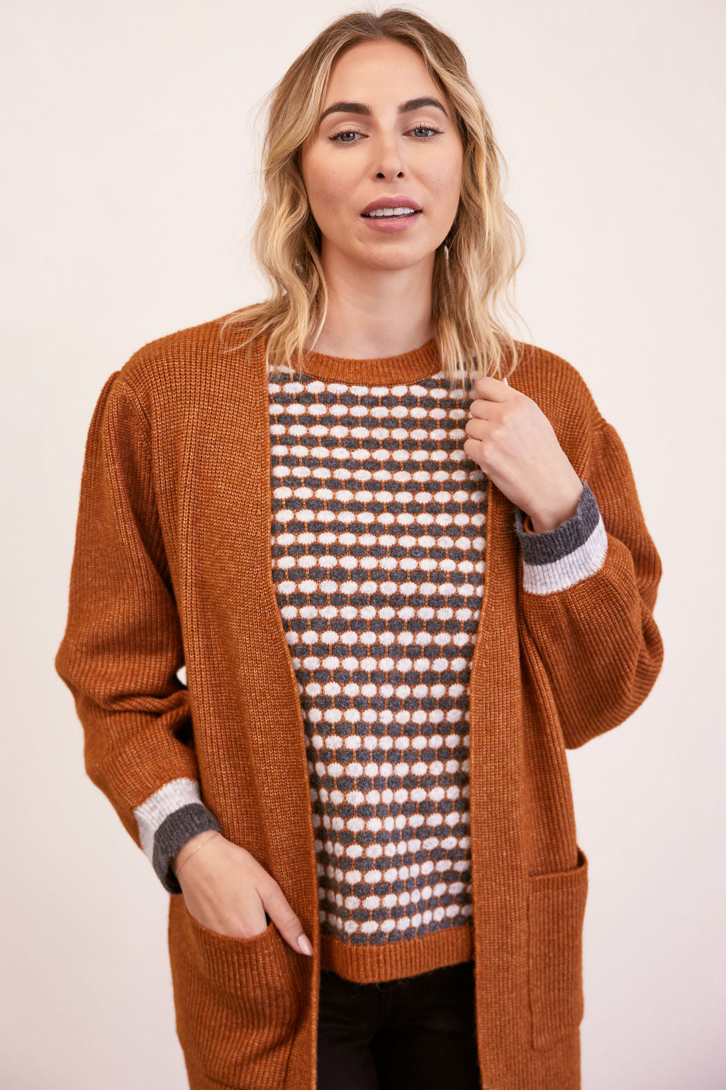 Kaleido Open Long Line 2 Pocket Cardigan - Copper