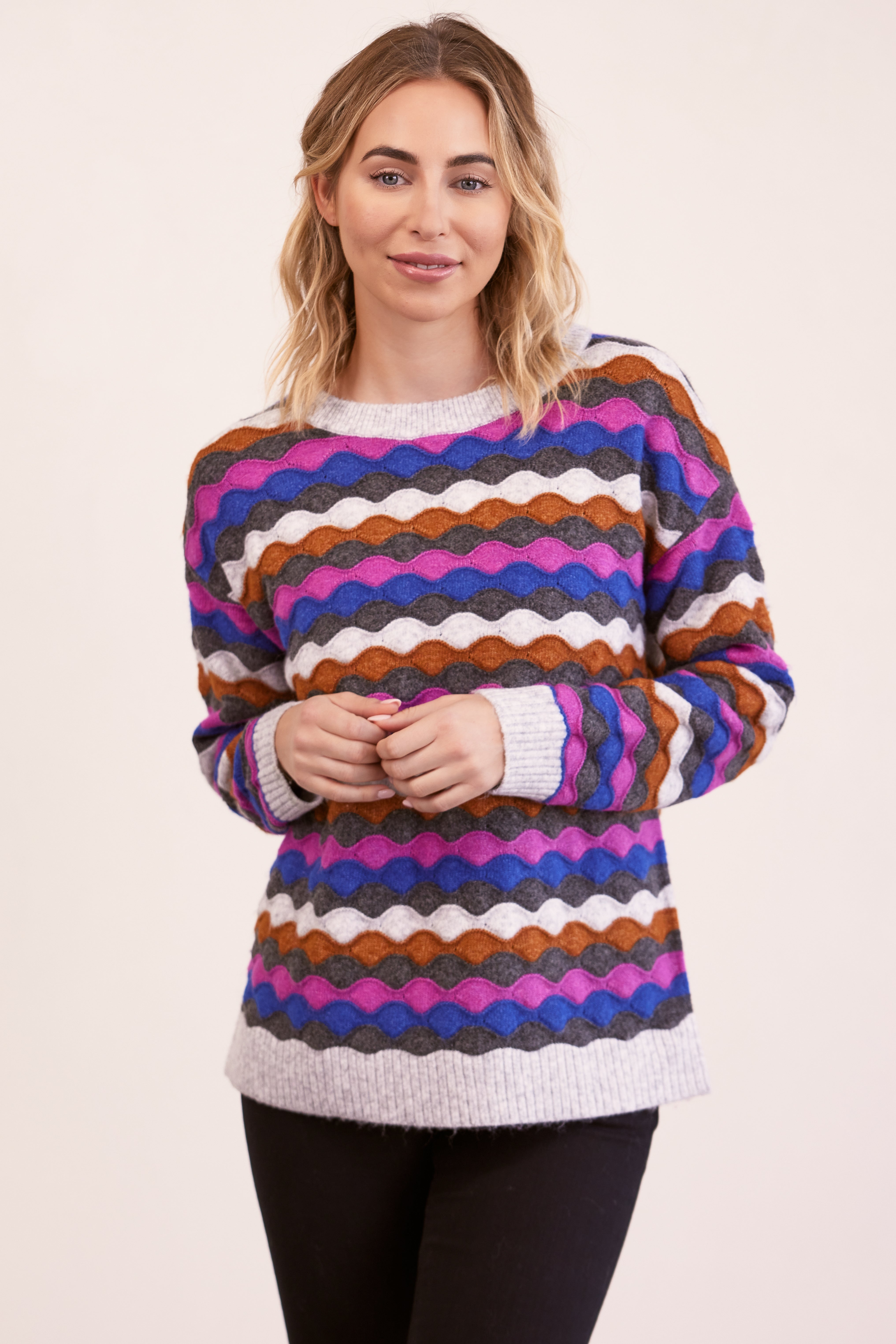 Kaleido Multi Colour Wave Sweater - Silver/Blue Combo