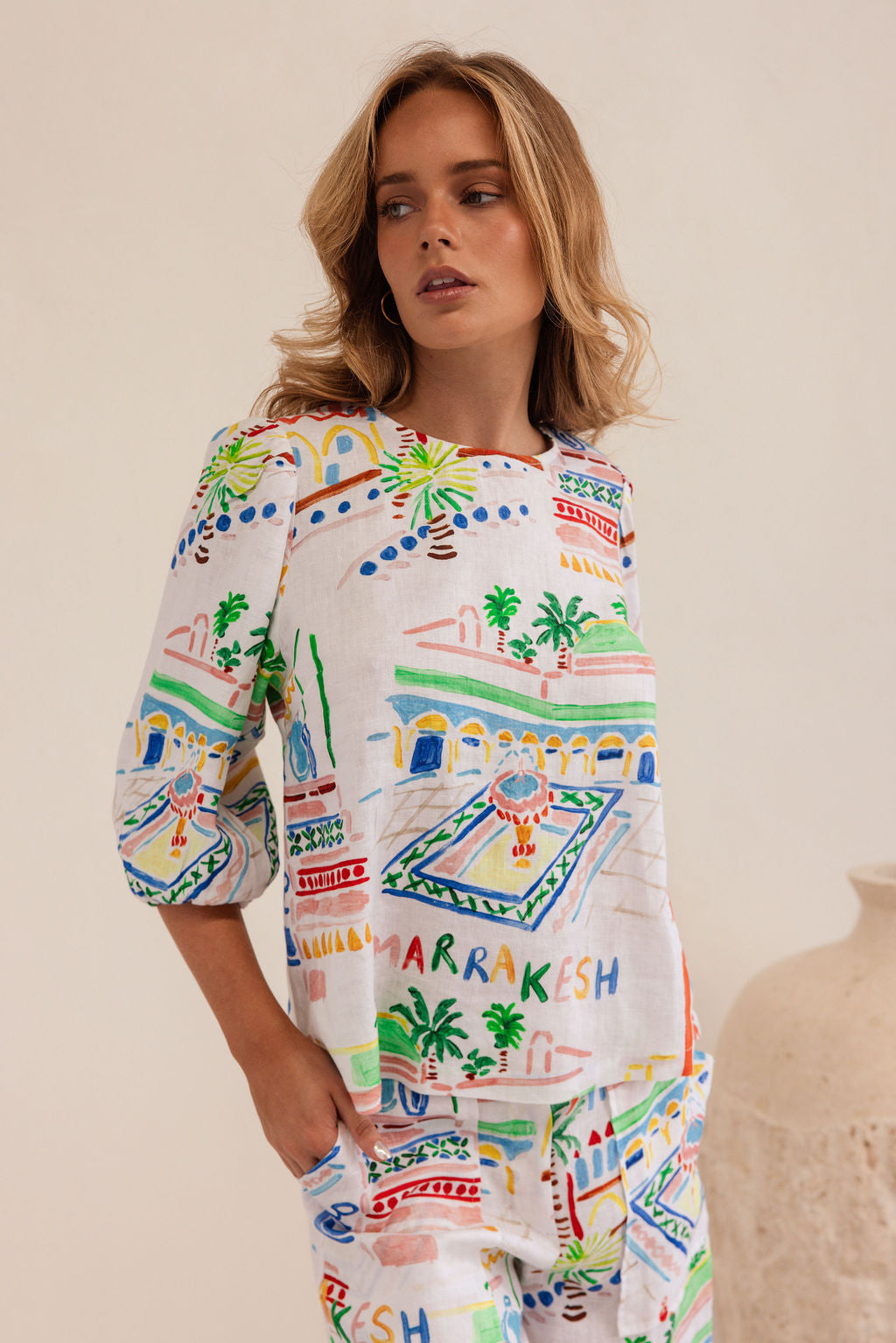 Kaleido Elbow Sleeve Top - Marrakesh