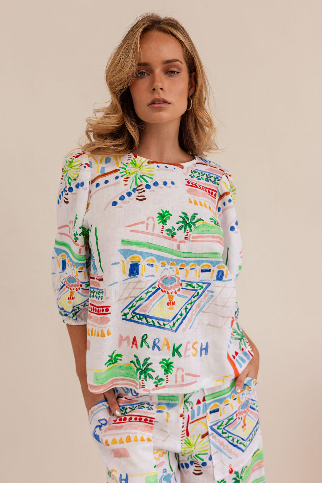 Kaleido Elbow Sleeve Top - Marrakesh