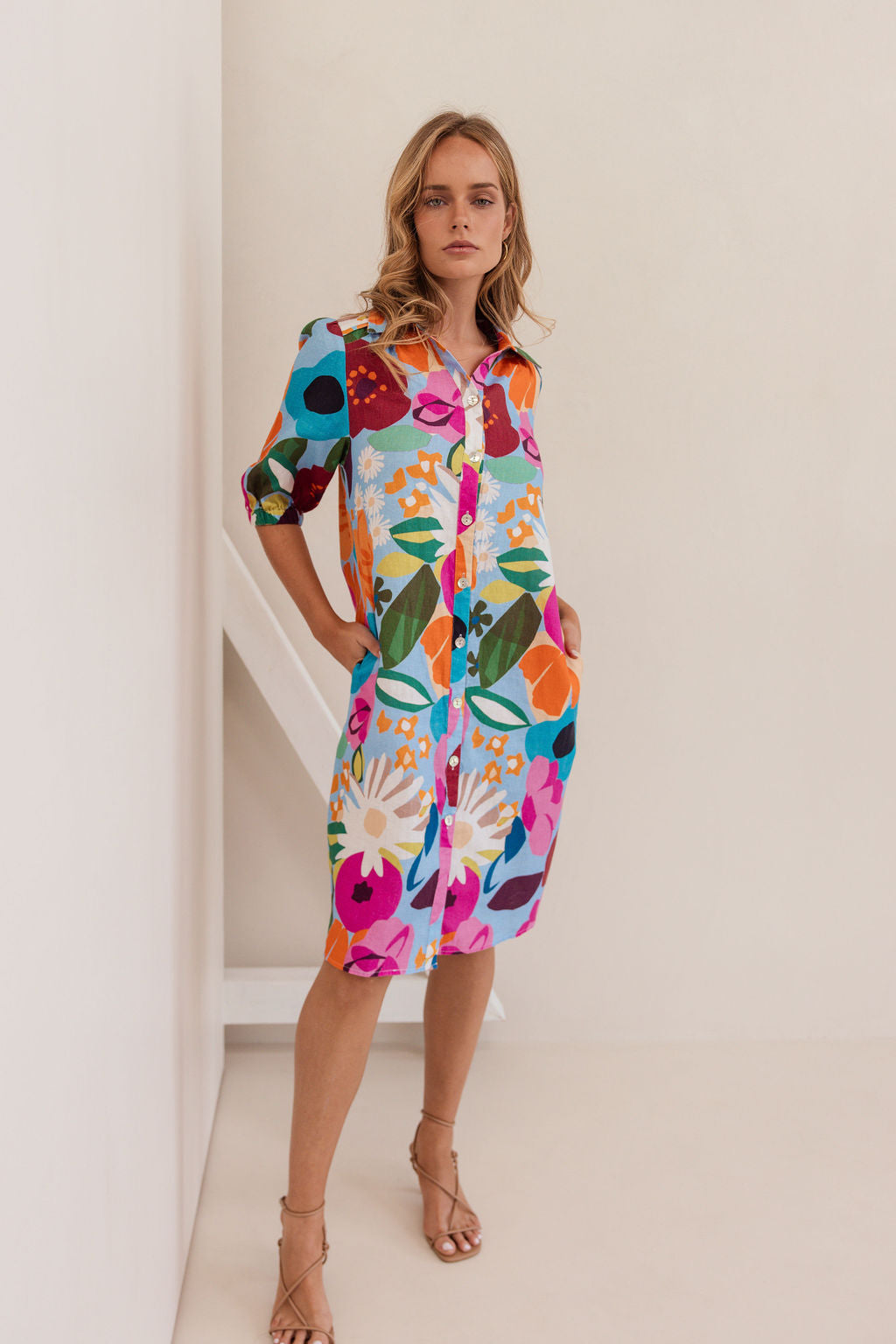 Kaleido Collared Button Thru Dress - Bloom Burst