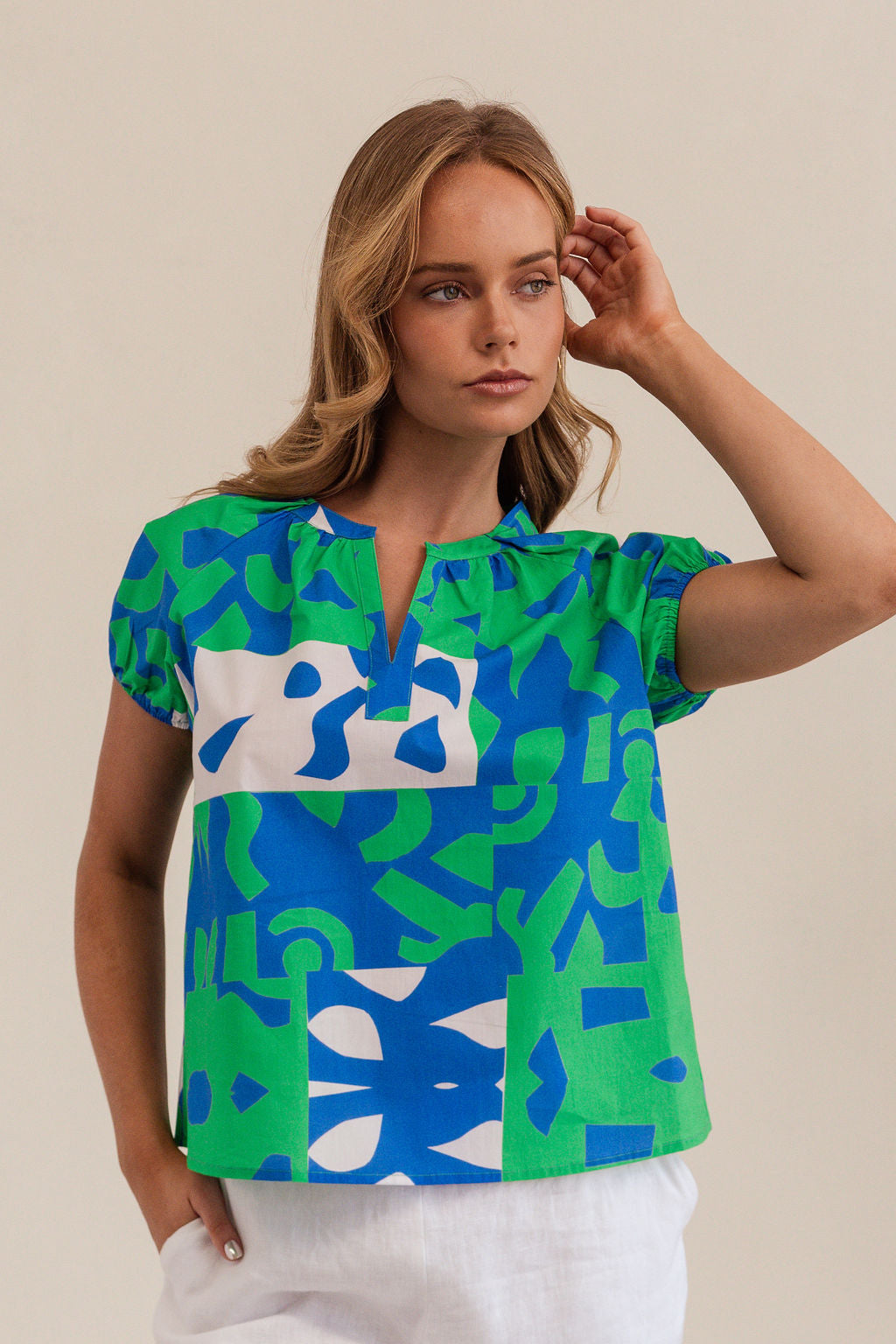 Kaleido Short Sleeve Top - Puzzle Print